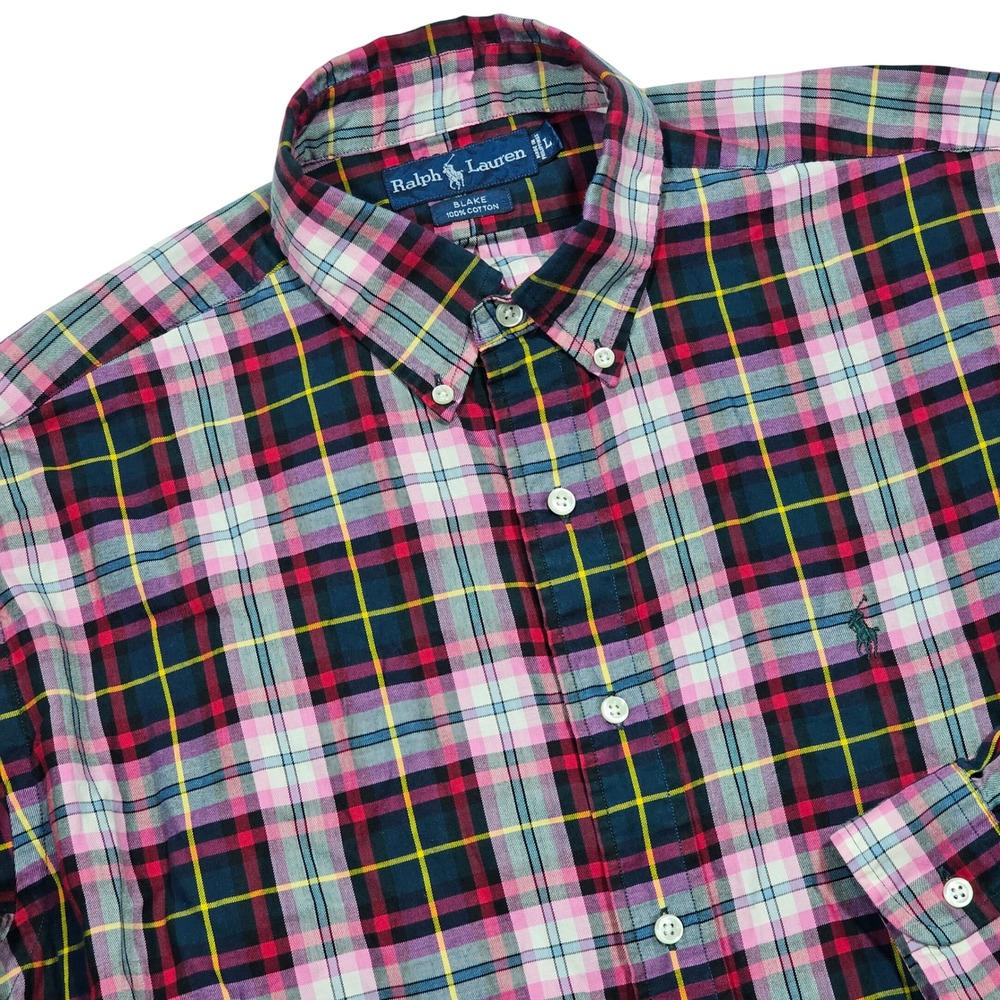 Ralph Lauren Blake Shirt Mens L Pink Blue Plaid Cotton Button Down Preppy Ivy
